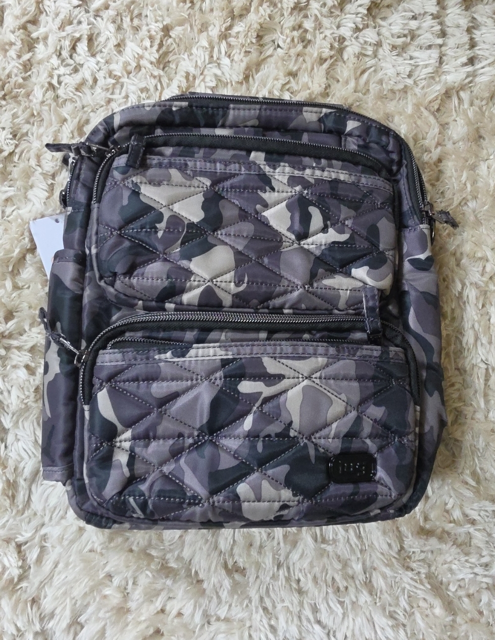 Lug Compass Quilted Camouflage Crossbody Bag - Grey Camo